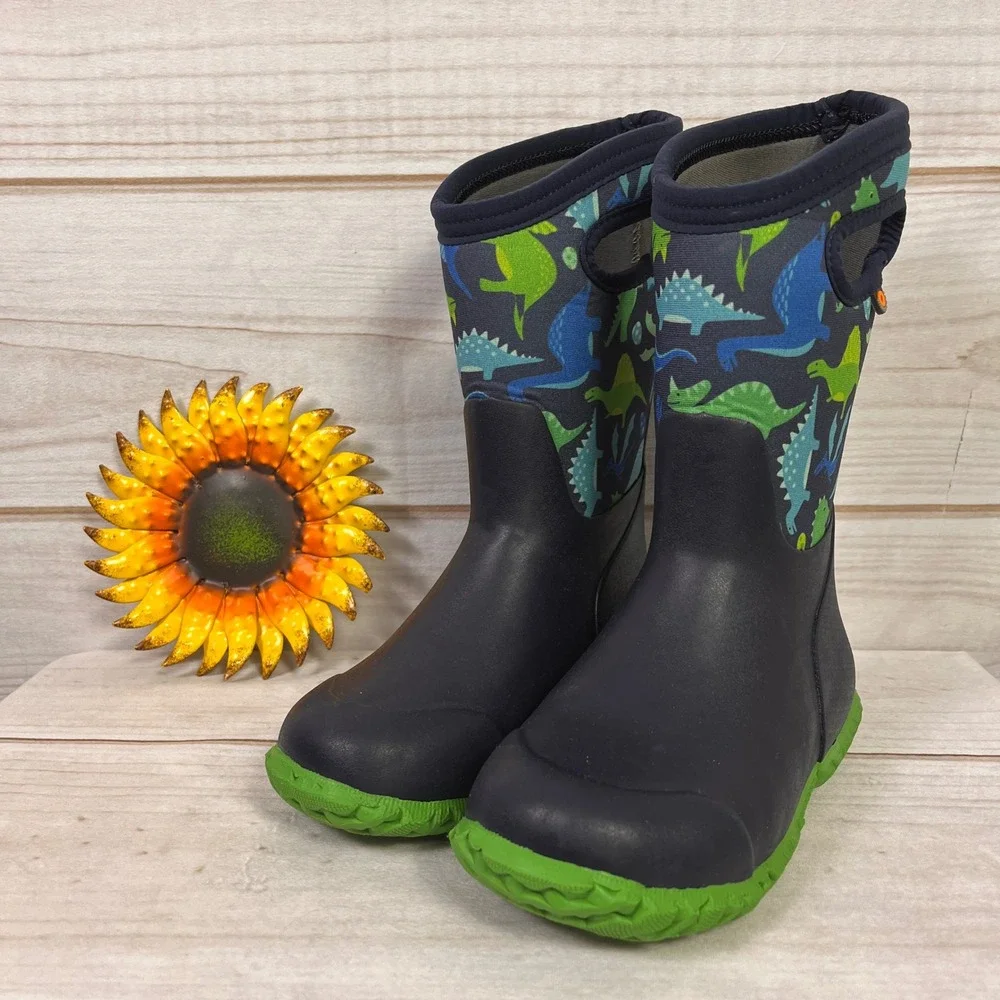Bogs Durham Dinosaur Waterproof Winter Boots Youth Size 1 Navy Blue Green